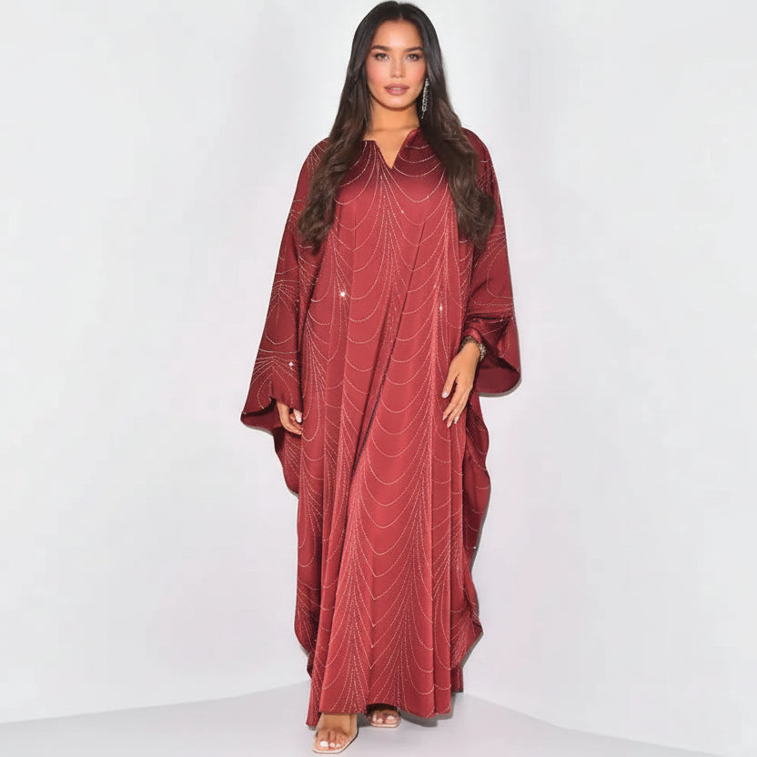 Hotfix Rhinestone Abaya Dress #25192