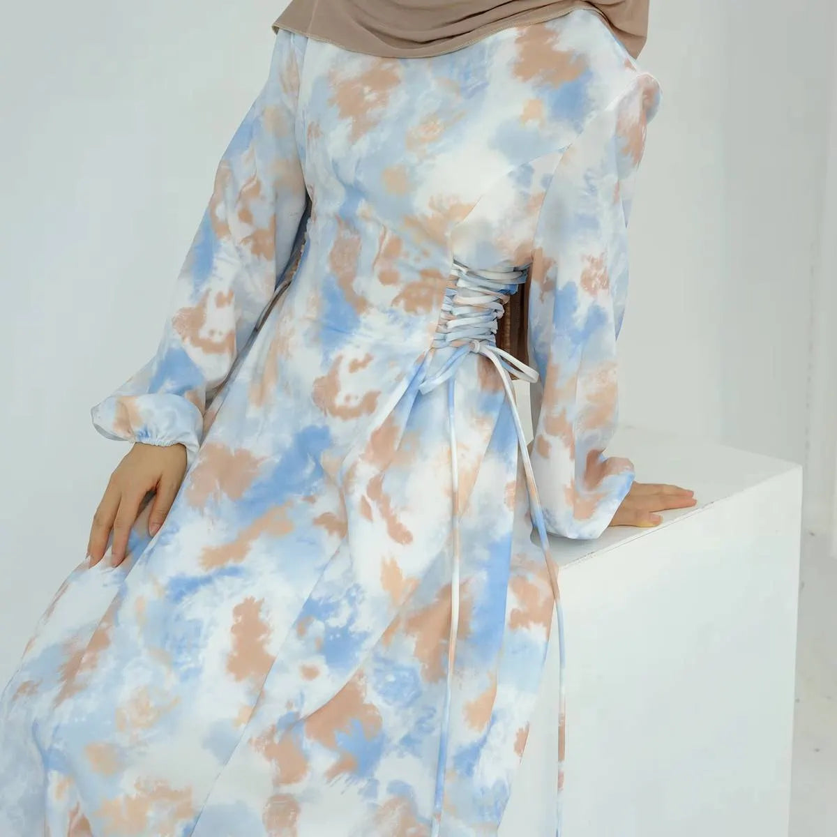 Satin Printed Abaya Dress #24853