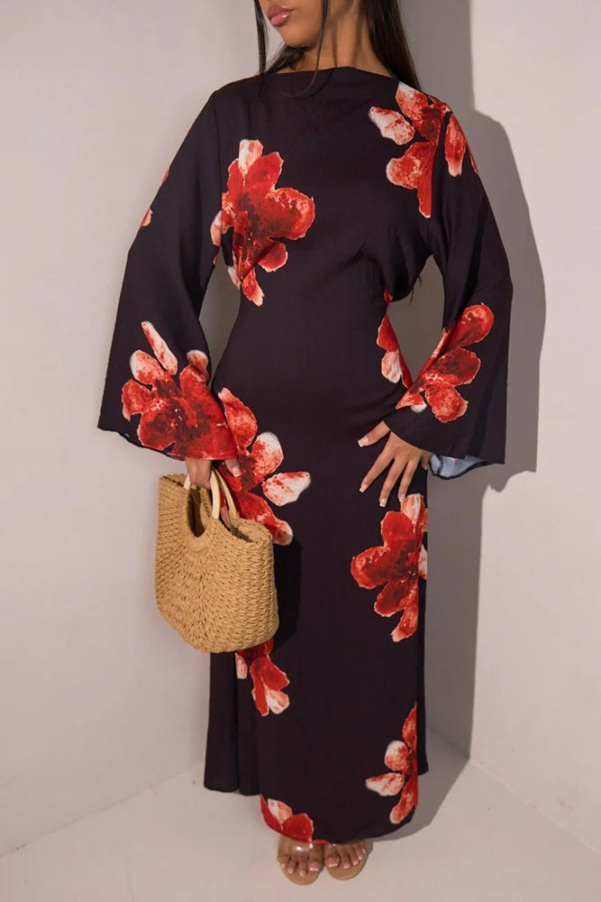 Urgarment Satin Printed Abaya Dress With Belt #251063