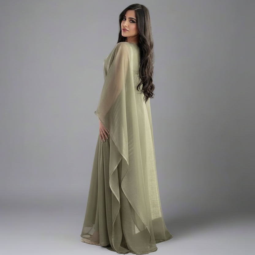 2 Pieces Set Batwing Sleeve Farasha Abaya Dress With Inner Dress