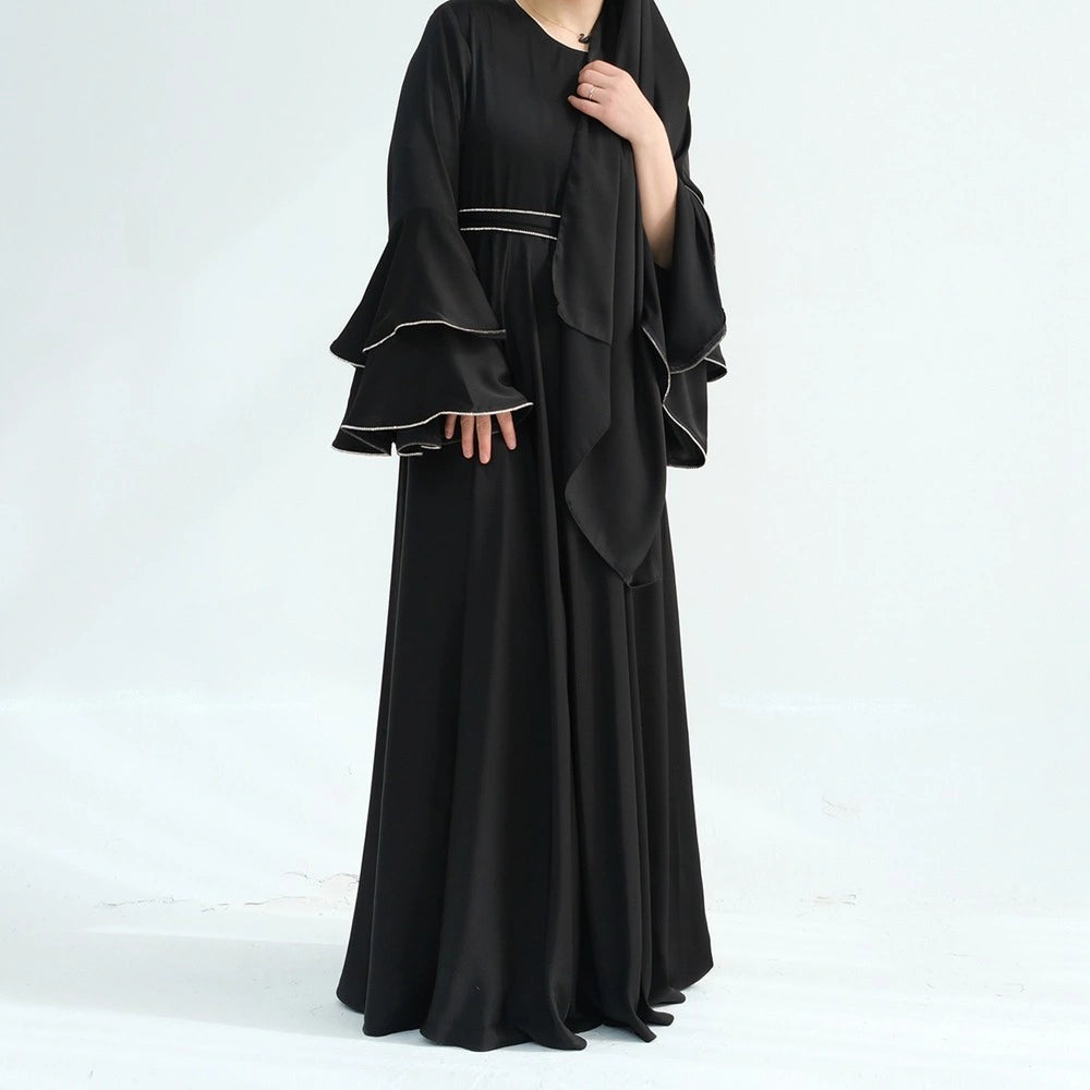 Hand Beading Double-Layered Bell Sleeves Nida Abaya Dress #25935