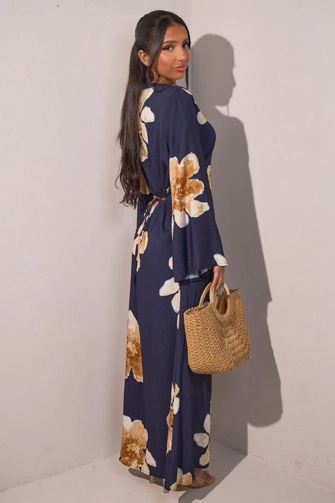 Urgarment Satin Printed Abaya Dress With Belt #251063