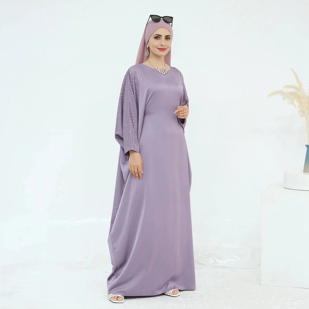 Luxury Hotfix Rhinestone Satin Abaya Dress #25973