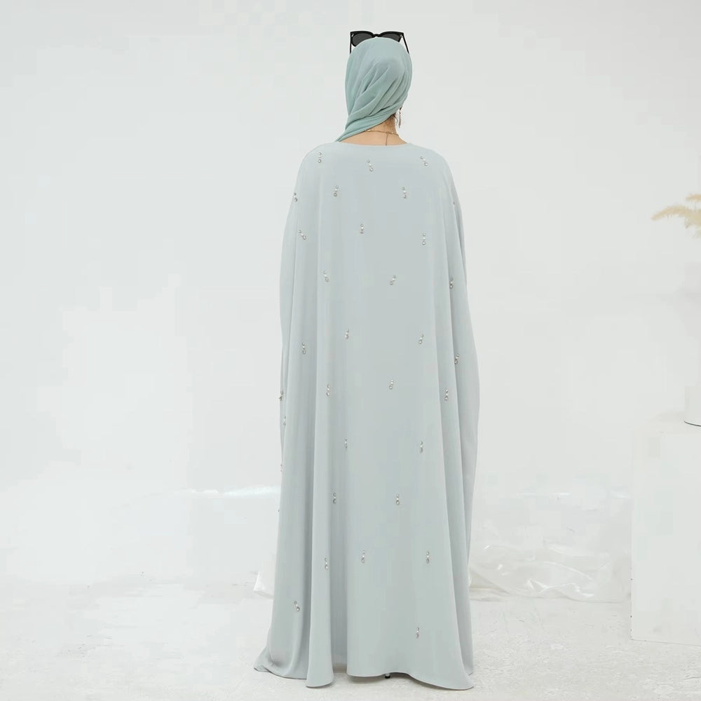 2 Pieces Set Beads Nida Abaya Dress With Cape #25997