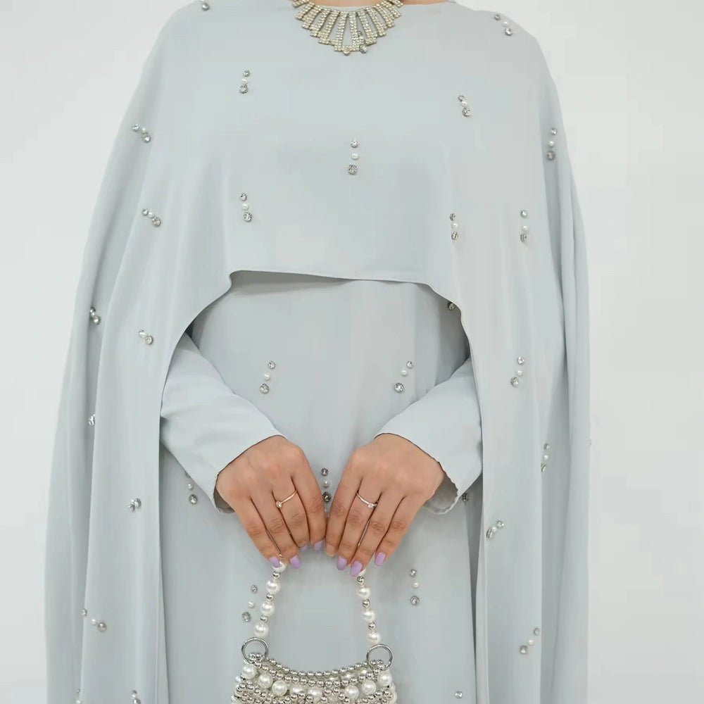 2 Pieces Set Beads Nida Abaya Dress With Cape #25997