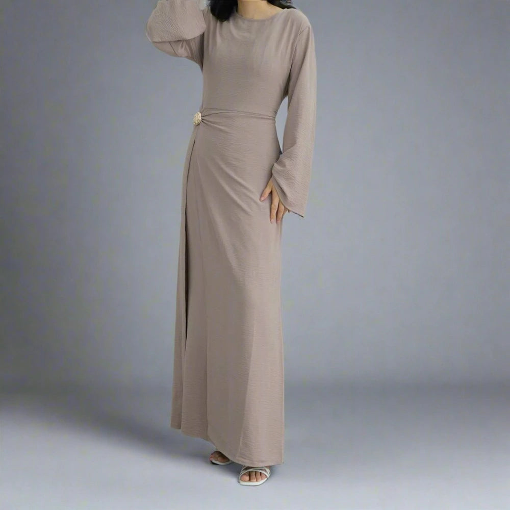 Crepe Abaya Dress With Side Tie Belt #251077