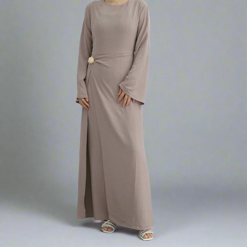 Crepe Abaya Dress With Side Tie Belt #251077