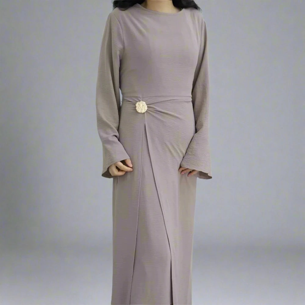 Crepe Abaya Dress With Side Tie Belt #251077