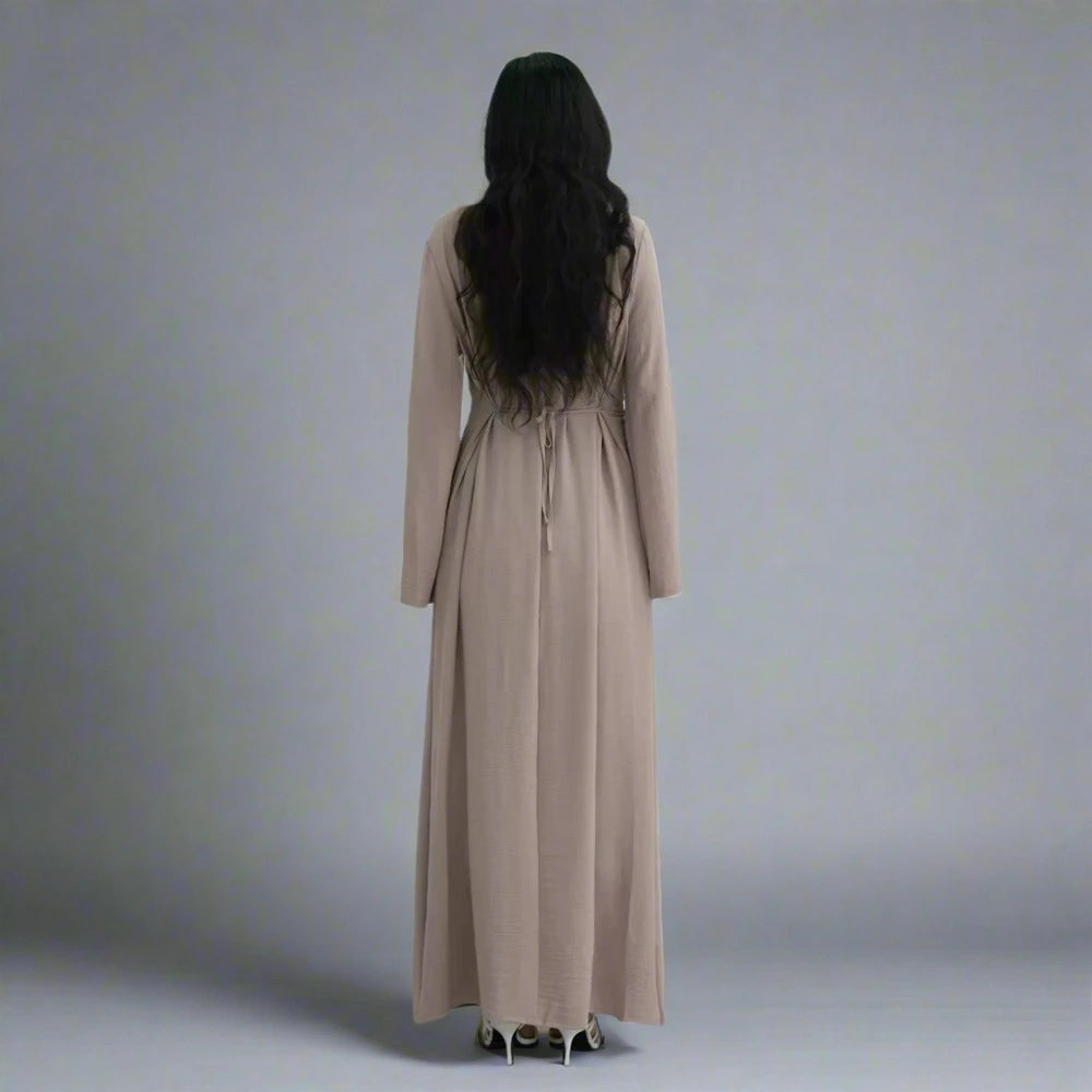 Crepe Abaya Dress With Side Tie Belt #251077