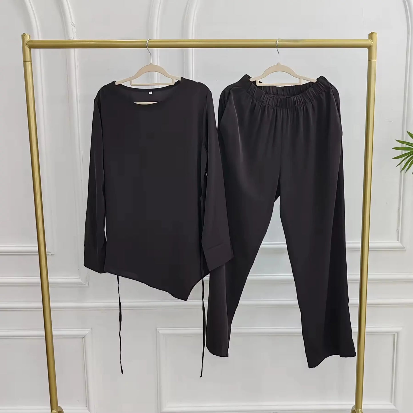 Muslim Women Daily Wear 2 Pieces Set Nida Tops And Pants Suit #251089