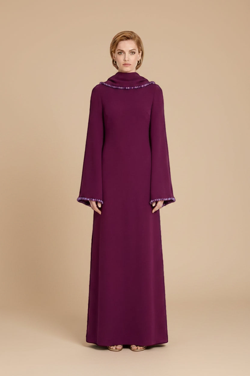 Muslim Women Embellished Beads Cape Abaya Dress #265385