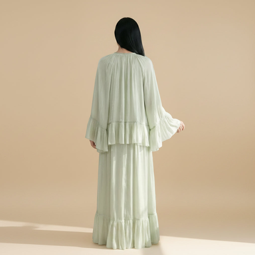 Embellished Rhinestones Short Sleeve Abaya Dress For Women - With Cape - Purple/Green - #261239