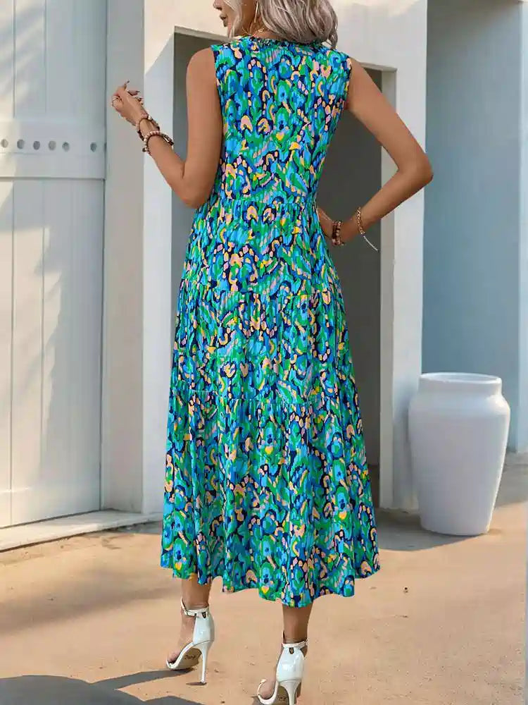 Tassel V Neckline Printed Dress #259121