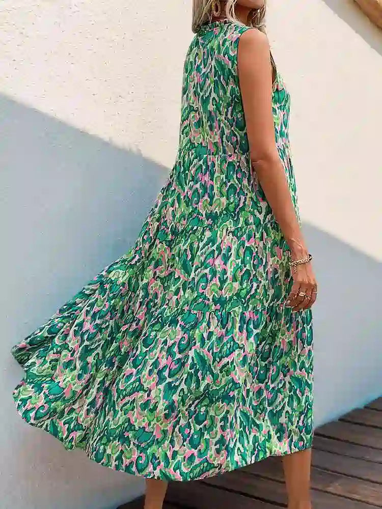 Tassel V Neckline Printed Dress #259121