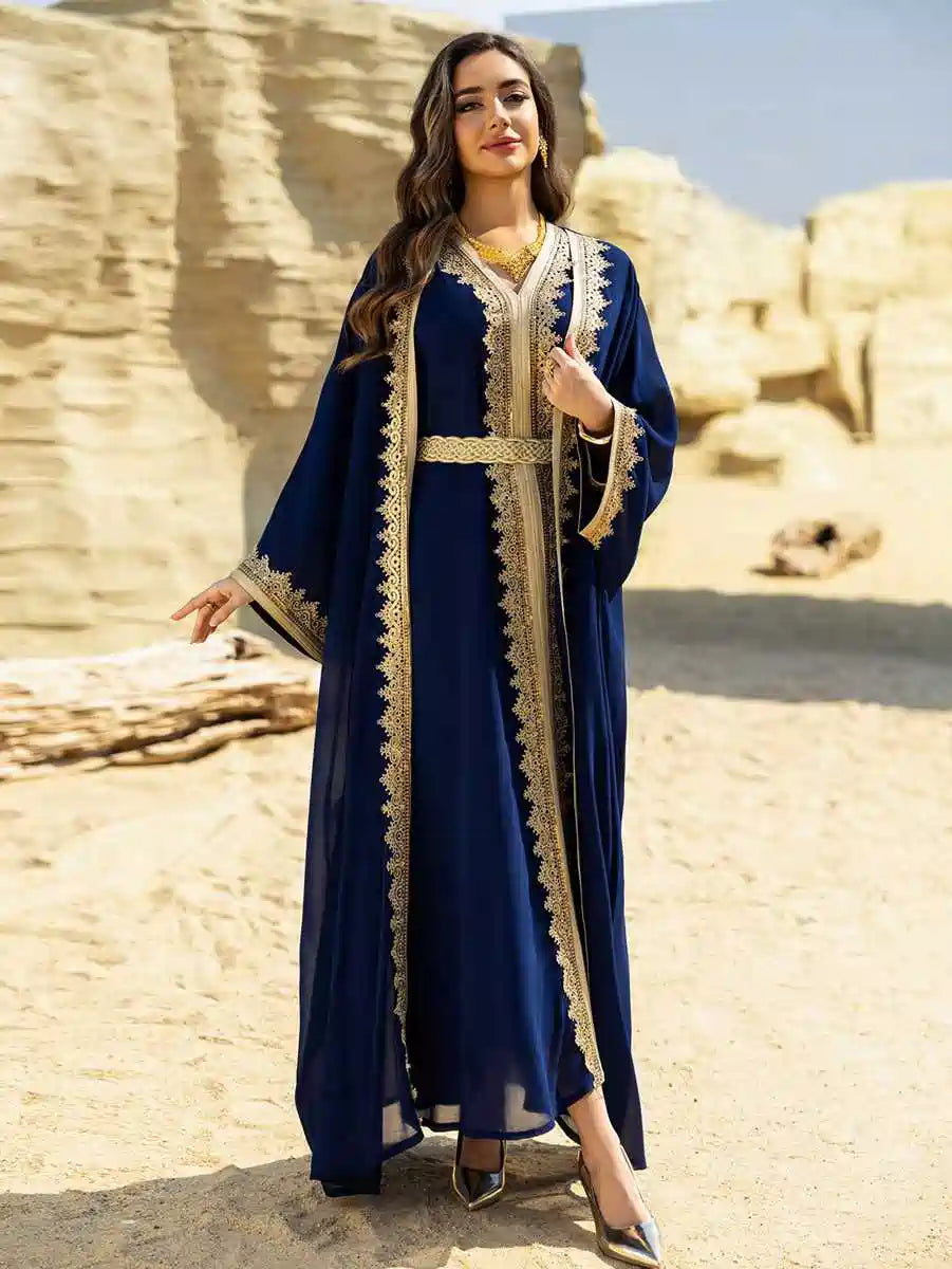 Eid Women Chiffon Caftan Kaftan Dress - 2 Pieces Set - With Inner Dress - Eid Outfits Eid Women Chiffon Caftan Kaftan Dress - 2 Pieces Set - With Inner Dress - Eid Outfits