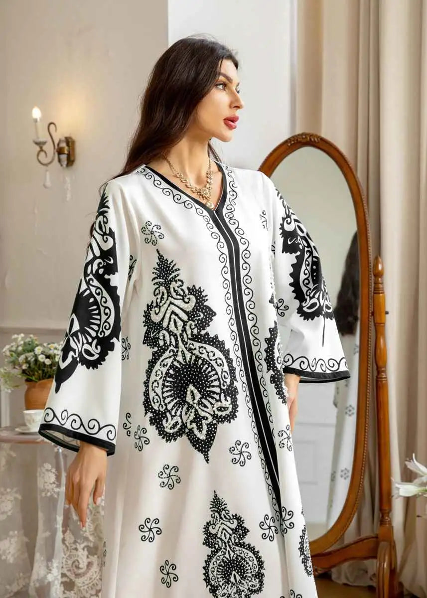 Beads Rhinestone Eid Dress Mulsim Women Caftan Kaftan Dress