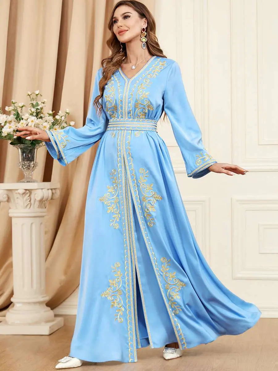 Eid Outfits 2 Pieces Set Embroidery Caftan Kaftan Dress With Inner Dress