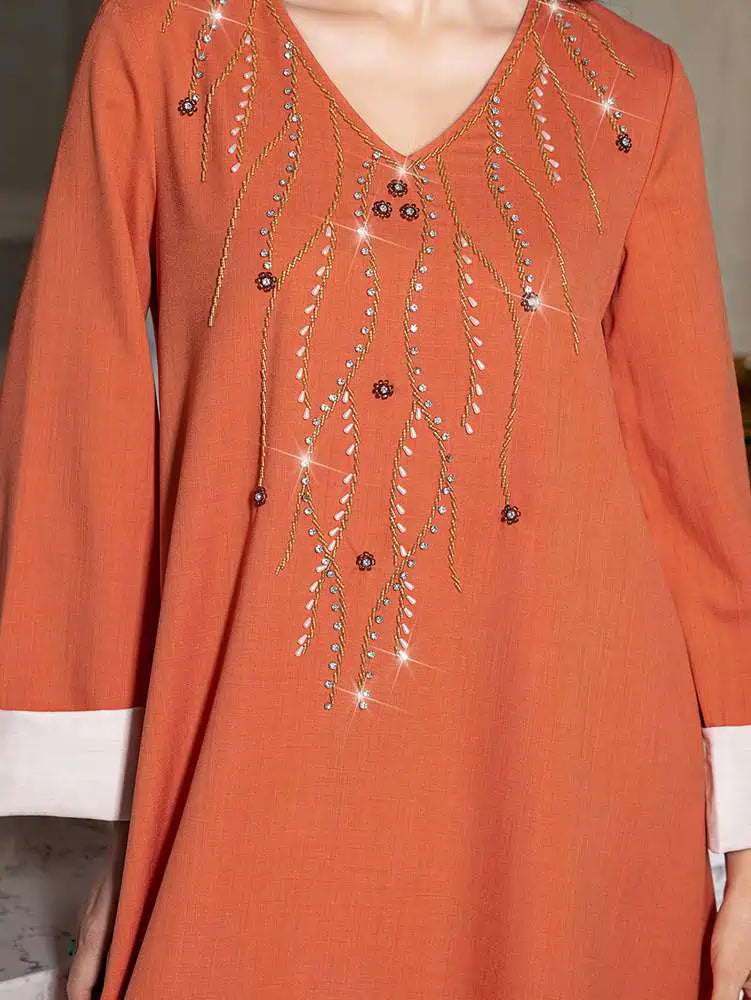Hand-stitched Rhinestone Eid Caftan Kaftan Dress #255007