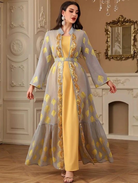2 Pieces Set Embroidery Eid Caftan Kaftan Dress With Inner Dress #254212