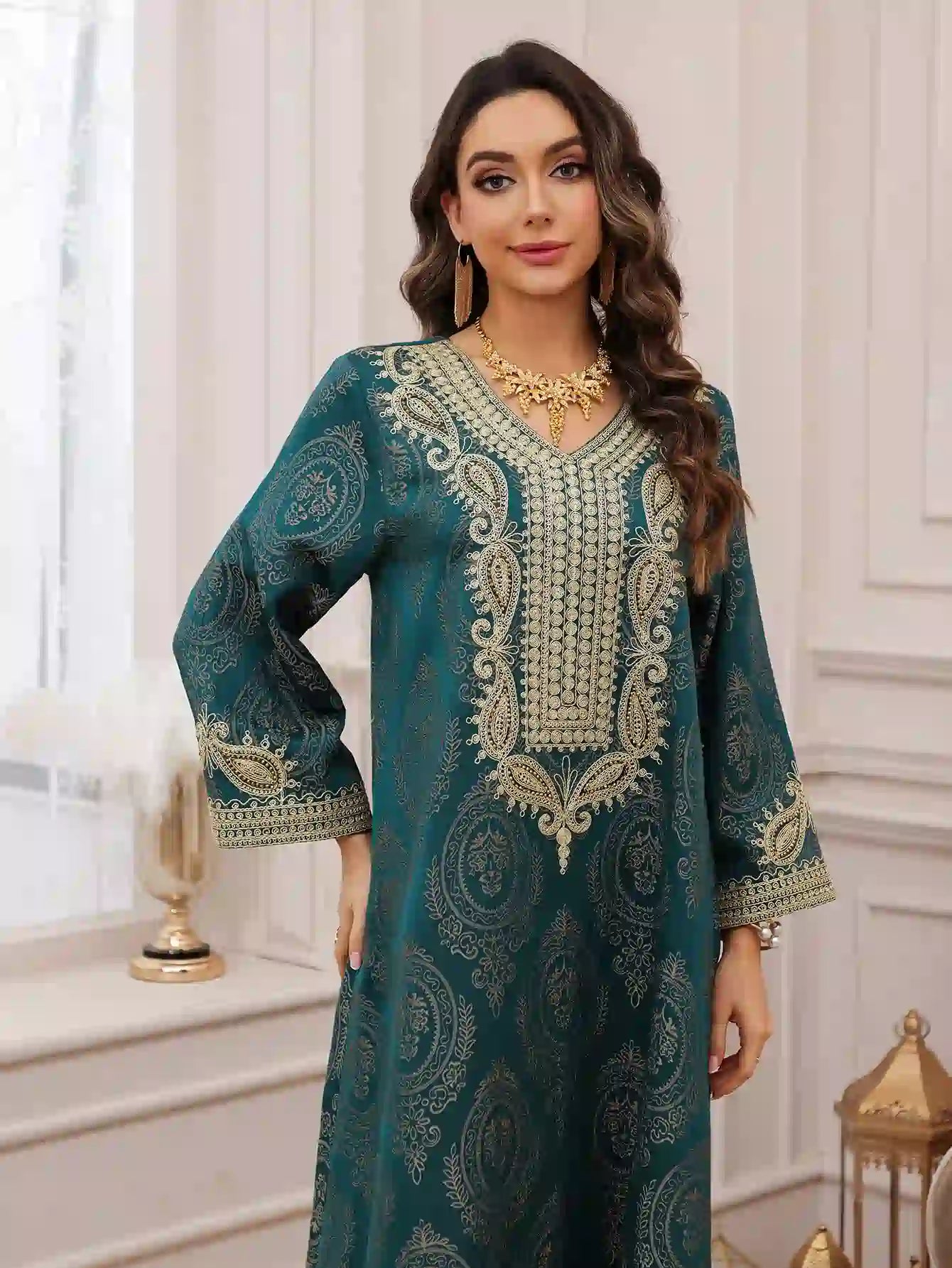 Urgarment Eid Jacquard Embroidery Caftan Kaftan Dress #25491