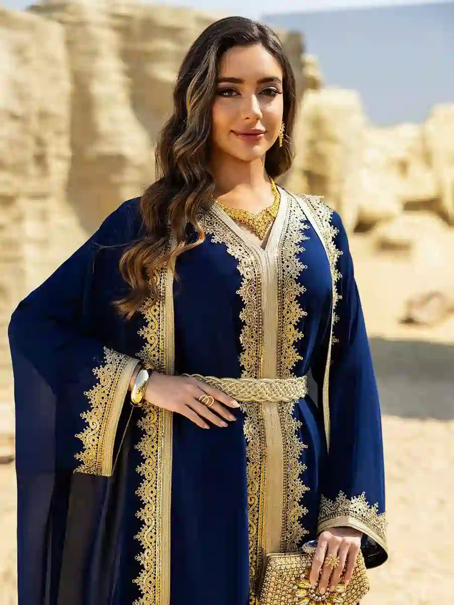 2 Pieces Set Eid Chiffon Caftan Kaftan Dress With Inner Dress #25465