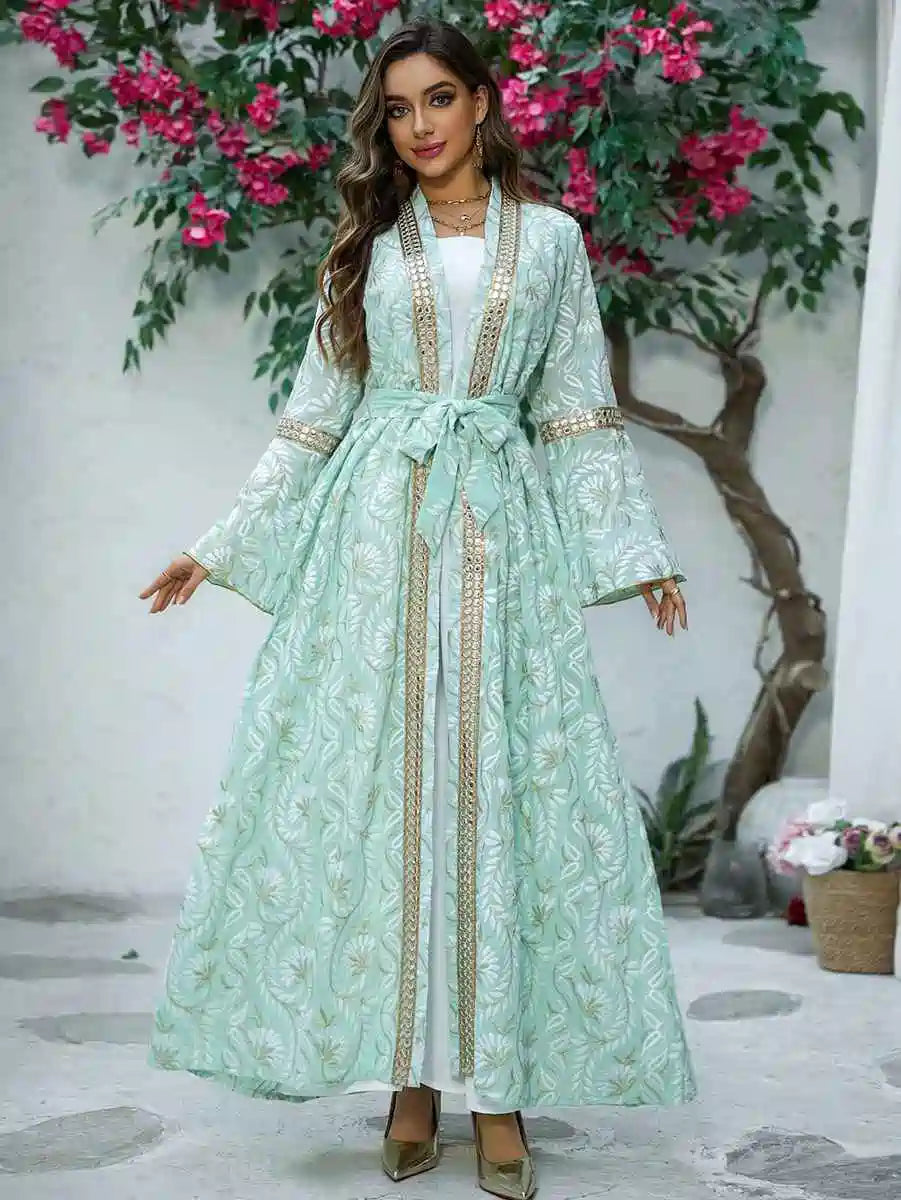 2 Pieces Set Embroidery Fabric Caftan Kaftan Dress For Eid And Wedding #25460