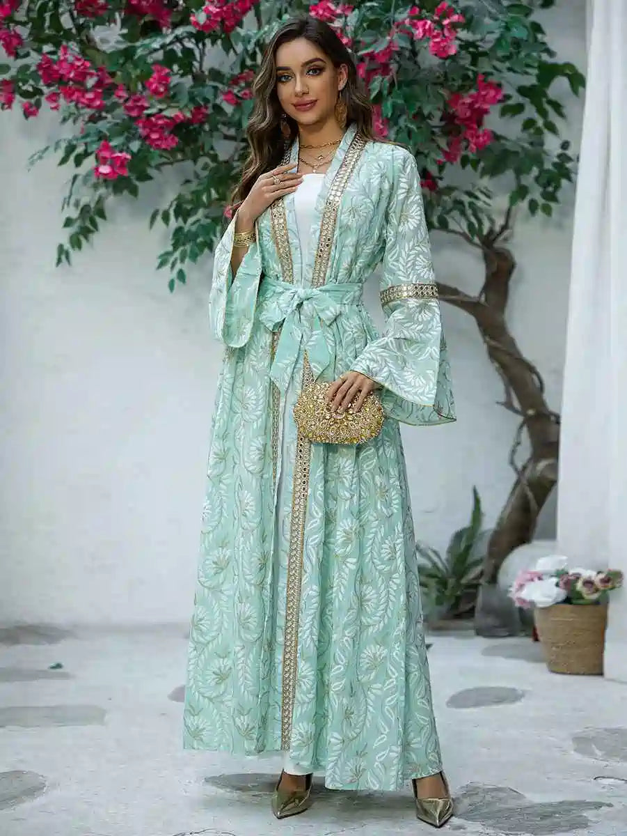 2 Pieces Set Embroidery Fabric Caftan Kaftan Dress For Eid And Wedding #25460