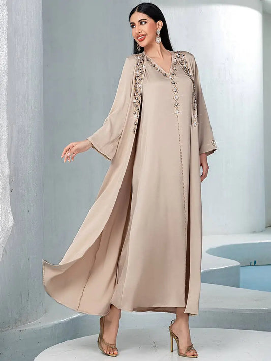 Hotfix Rhinestone 2 Pieces Set Mukhawar Caftan Kaftan Dress #255148