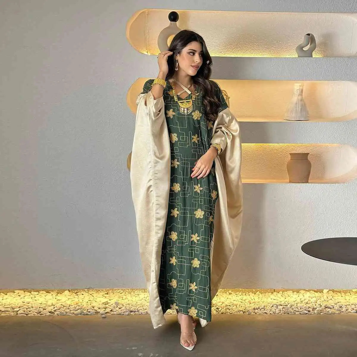 dress for eid women Middle East Arab Embroidery Woven Fabric Kaftan Dress Caftan Sleeves and front Eid Collection 2026: Eid Dresses