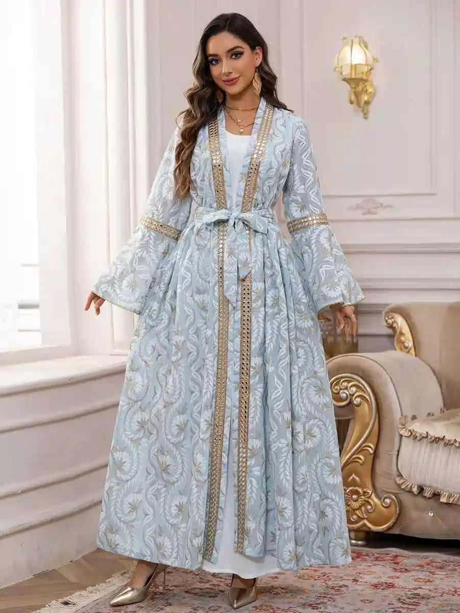 2 Pieces Set Embroidery Fabric Caftan Kaftan Dress For Eid And Wedding #25460