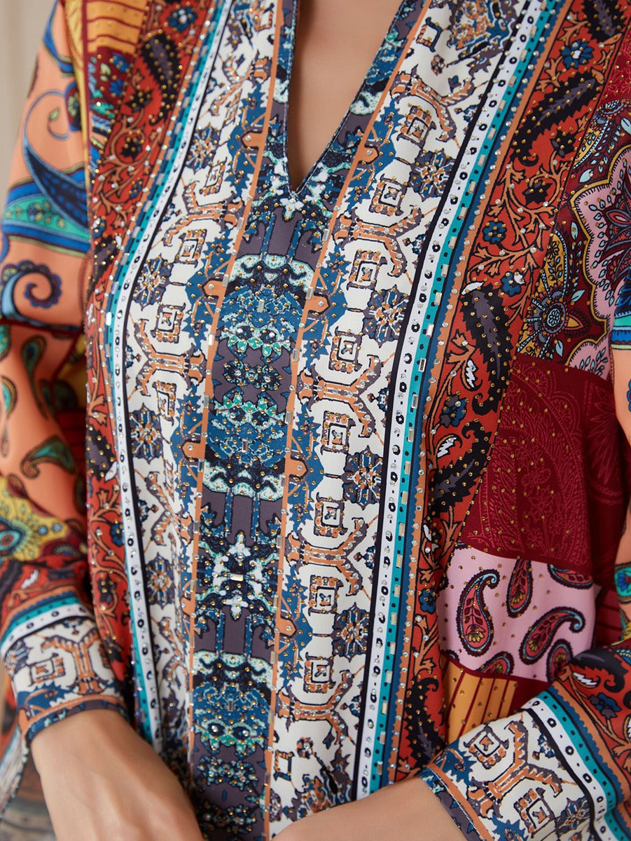 Hotfix Rhinestones Printed Caftan Kaftan Dress For Women - Mukhawar Jalabiya Eid Dress - #26SX34