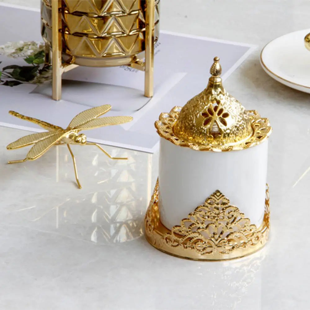 Golden Middle East Arab Home Decor Ceramic Bakhoor Incense Burner Holder