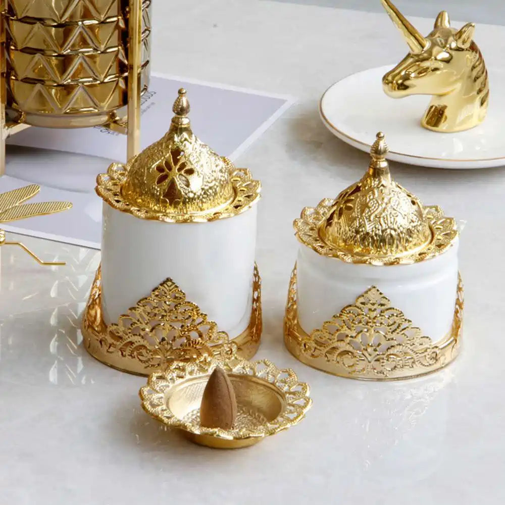 Golden Middle East Arab Home Decor Ceramic Bakhoor Incense Burner Holder
