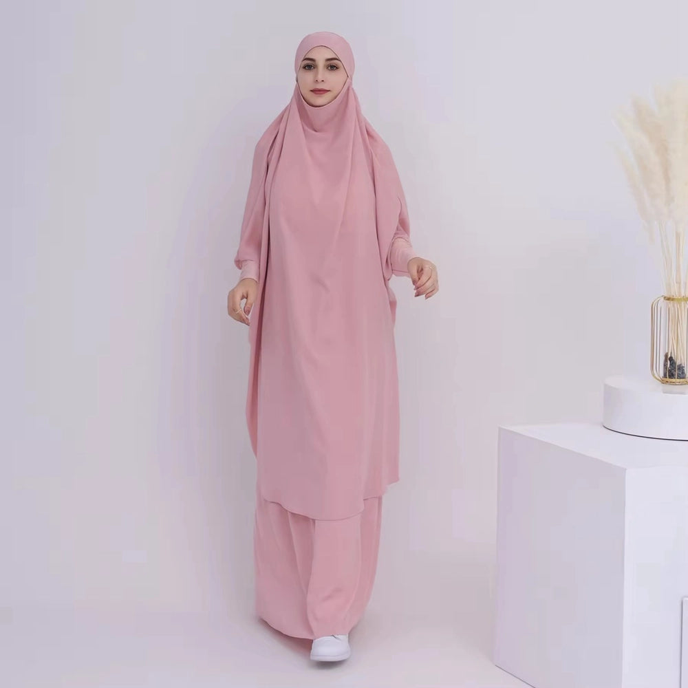 2 Pieces Set Jilbab Prayer Abaya Dress With Tops And Skirt #23423