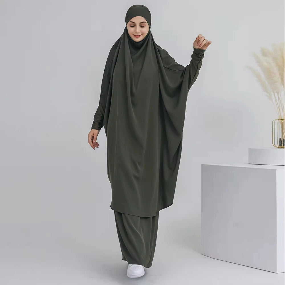 2 Pieces Set Jilbab Prayer Abaya Dress With Tops And Skirt #23423