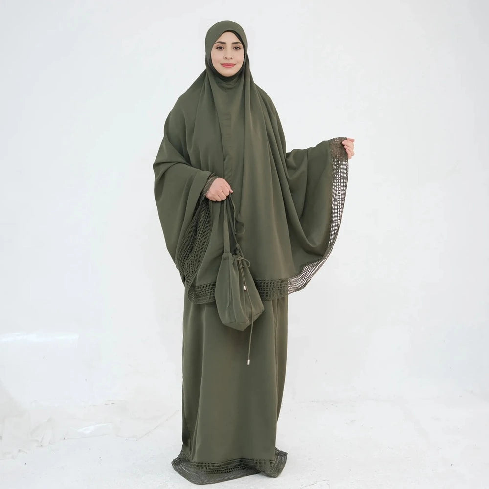 4 Pieces Set Jilbab Prayer Abaya Dress With Prayer Mat And Bag #25956