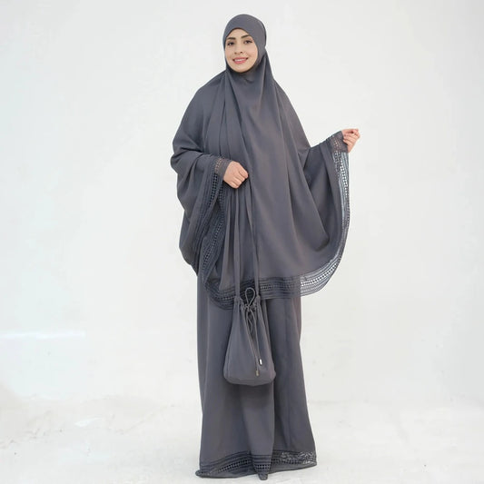 4 Pieces Set Jilbab Prayer Abaya Dress With Prayer Mat And Bag #25956