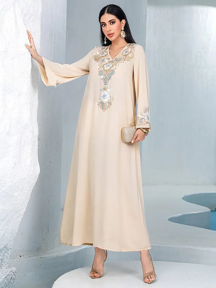 Flower Embroidery Beads Eid Caftan Kaftan Dress #254120
