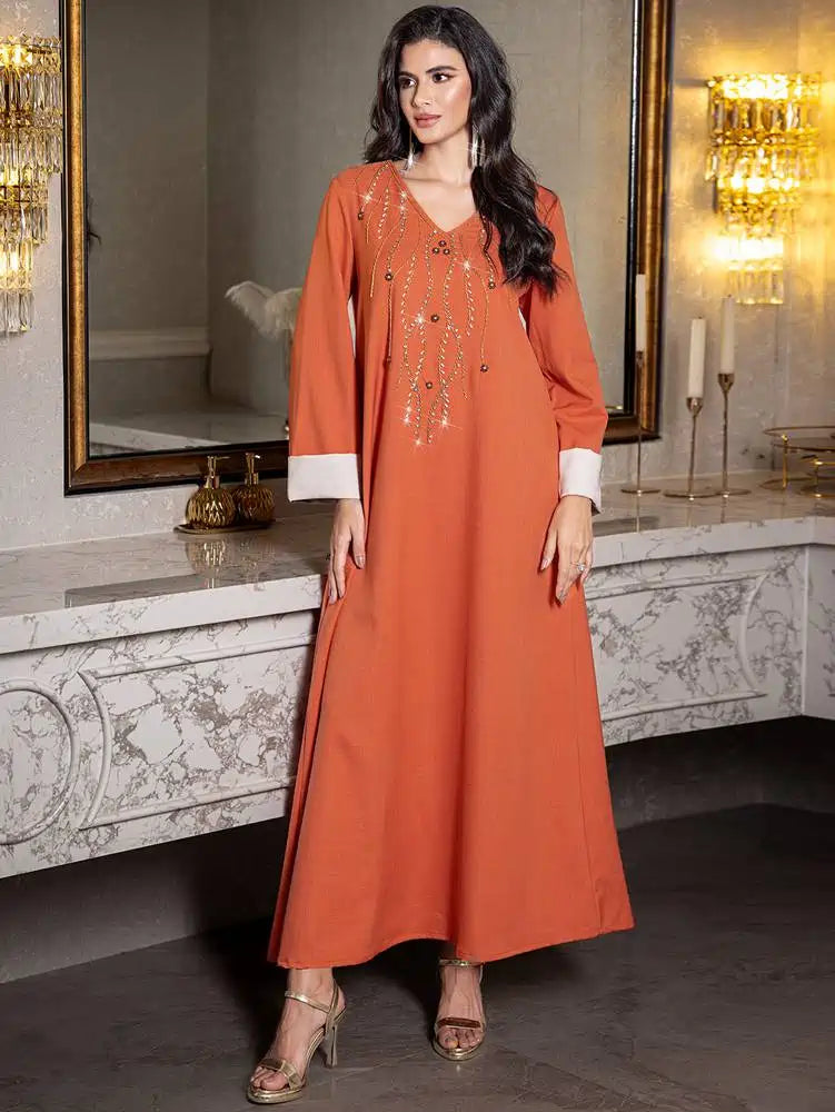 Hand-stitched Rhinestone Eid Caftan Kaftan Dress #255007