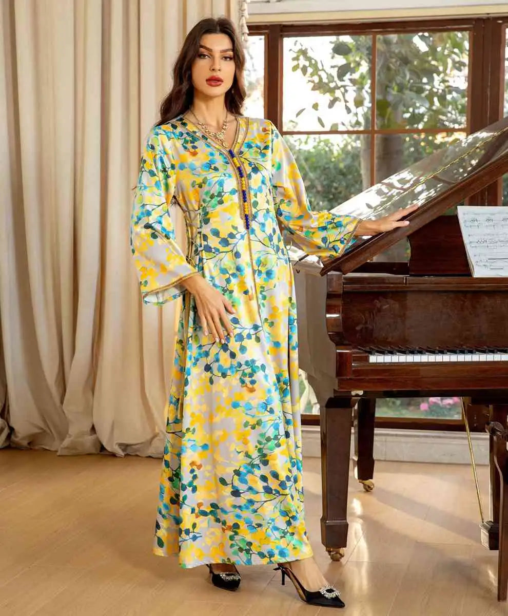 Eid Dress Bronzing Hotfix Rhinestone Arab Women Caftan Kaftan Dress