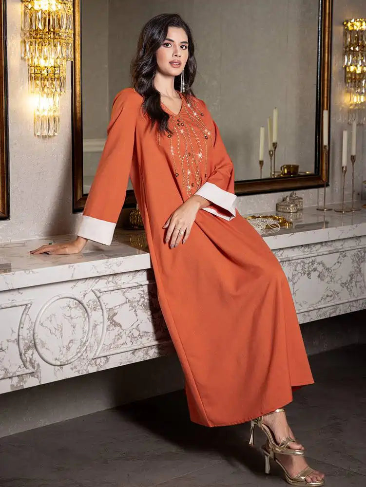 Hand-stitched Rhinestone Eid Caftan Kaftan Dress #255007