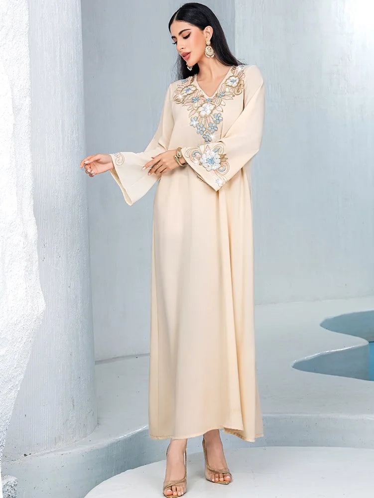 Flower Embroidery Beads Eid Caftan Kaftan Dress #254120