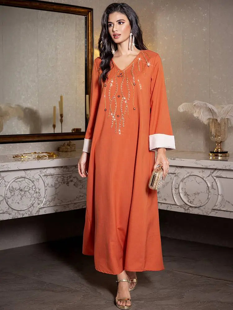 Hand-stitched Rhinestone Eid Caftan Kaftan Dress #255007