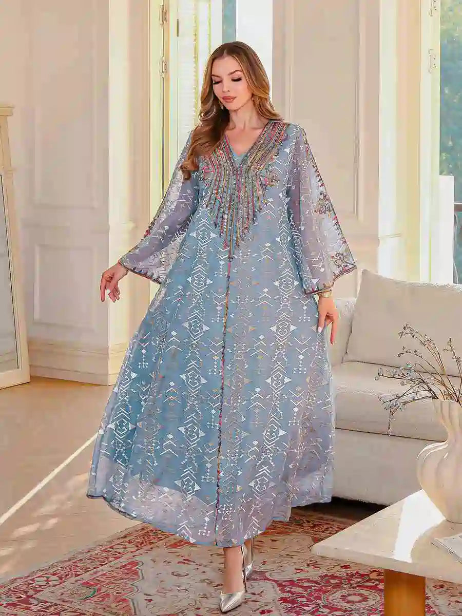 Embroidery Middle East Arab Caftan Kaftan Dress For Women - Mukhawar Jalabiya Eid Dress - Black - #25131
