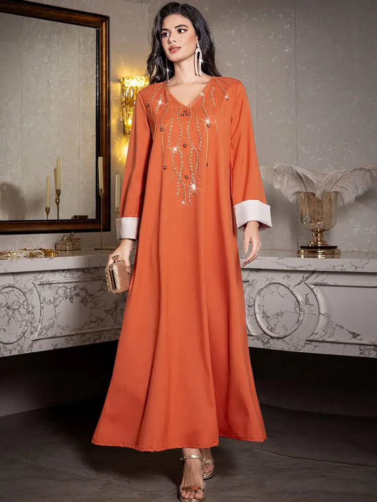 Hand-stitched Rhinestone Eid Caftan Kaftan Dress #255007