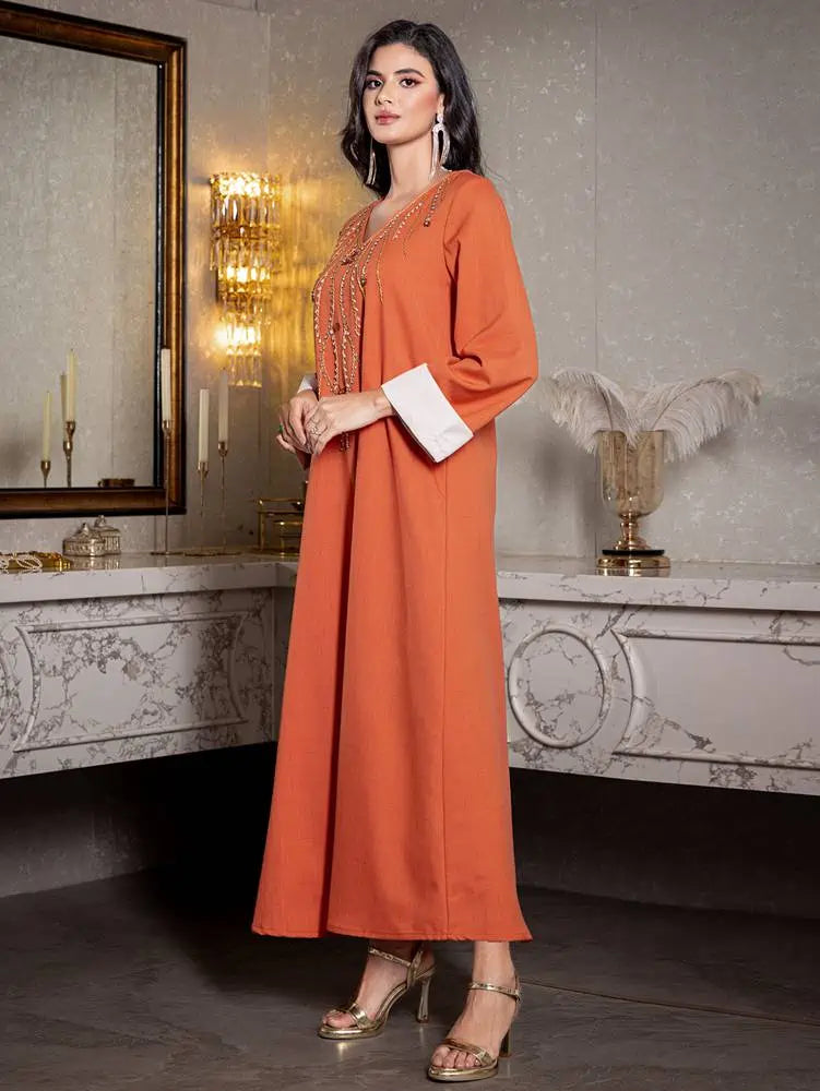 Hand-stitched Rhinestone Eid Caftan Kaftan Dress #255007