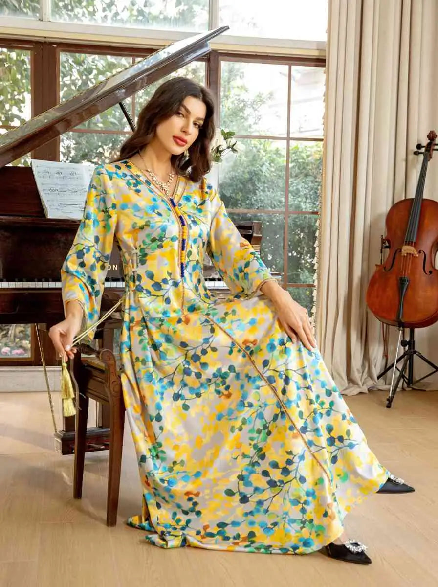 Eid Dress Bronzing Hotfix Rhinestone Arab Women Caftan Kaftan Dress