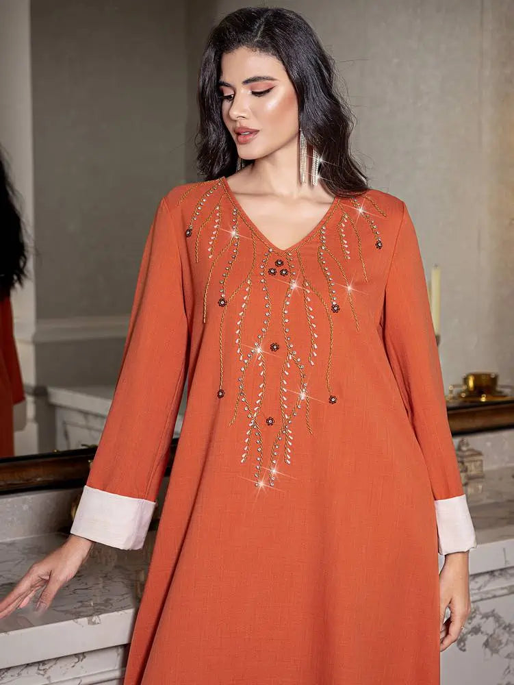 Hand-stitched Rhinestone Eid Caftan Kaftan Dress #255007