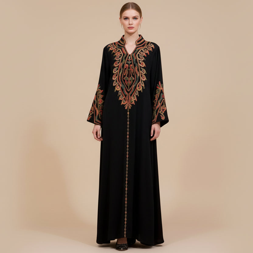 Rope embroidery Beads Caftan Kaftan Dress - For Women - Mukhawar Jalabiya Eid Dress - Black - #25S080