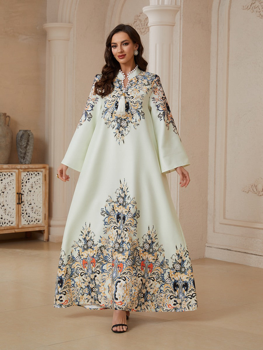 Hotfix Rhinestones Tassel Caftan Kaftan Dress For Women - Mukhawar Jalabiya Eid Dress - #26S2610